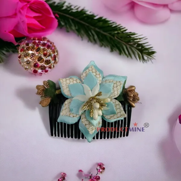 Cyan_Floral_Hair_Comb_Pin_Floral_For_Women_And_Girls_Hair