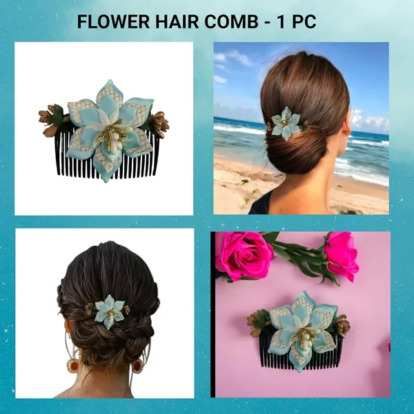 Cyan_Floral_Hair_Comb_Pin_Floral_For_Women_And_Girls_Hair