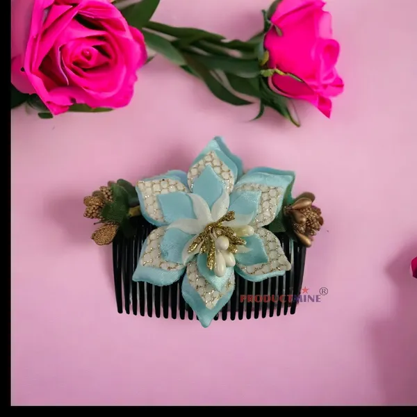Cyan_Floral_Hair_Comb_Pin_Floral_For_Women_And_Girls_Hair