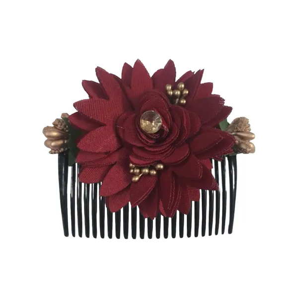 Maroon_Floral_Hair_Comb_Pin_Floral_For_Women_And_Girls_Hair