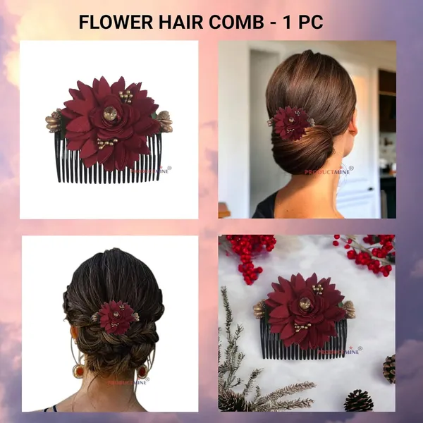 Maroon_Floral_Hair_Comb_Pin_Floral_For_Women_And_Girls_Hair