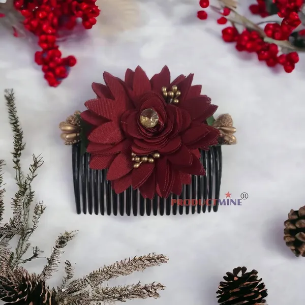 Maroon_Floral_Hair_Comb_Pin_Floral_For_Women_And_Girls_Hair