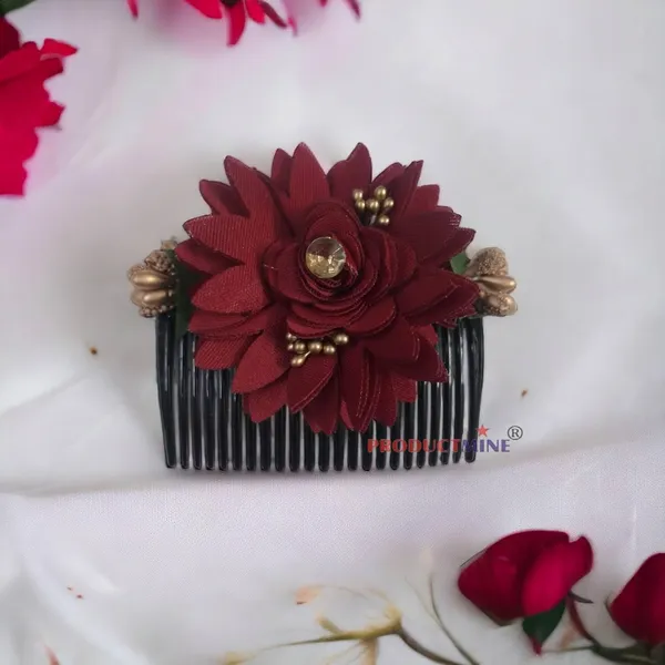 Maroon_Floral_Hair_Comb_Pin_Floral_For_Women_And_Girls_Hair