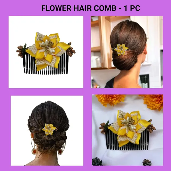 Yellow_Floral_Hair_Comb_Pin_Floral_For_Women_And_Girls_Hair