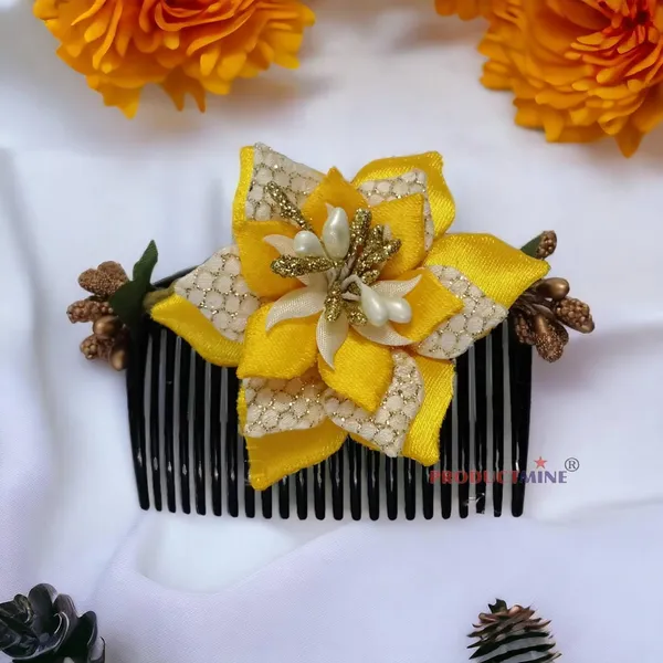 Yellow_Floral_Hair_Comb_Pin_Floral_For_Women_And_Girls_Hair
