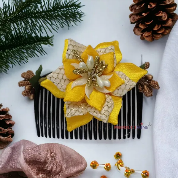 Yellow_Floral_Hair_Comb_Pin_Floral_For_Women_And_Girls_Hair
