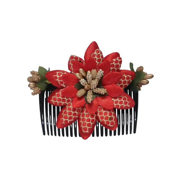 Red_Floral_Hair_Comb_Hair_Accessories_Pin_For_Women_And_Girls_Hair