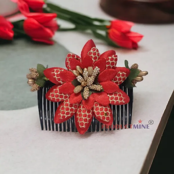 Red_Floral_Hair_Comb_Hair_Accessories_Pin_For_Women_And_Girls_Hair