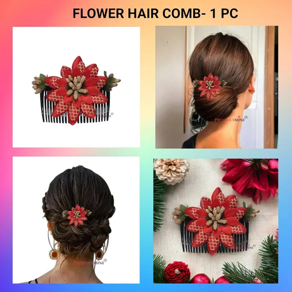 Red_Floral_Hair_Comb_Hair_Accessories_Pin_For_Women_And_Girls_Hair