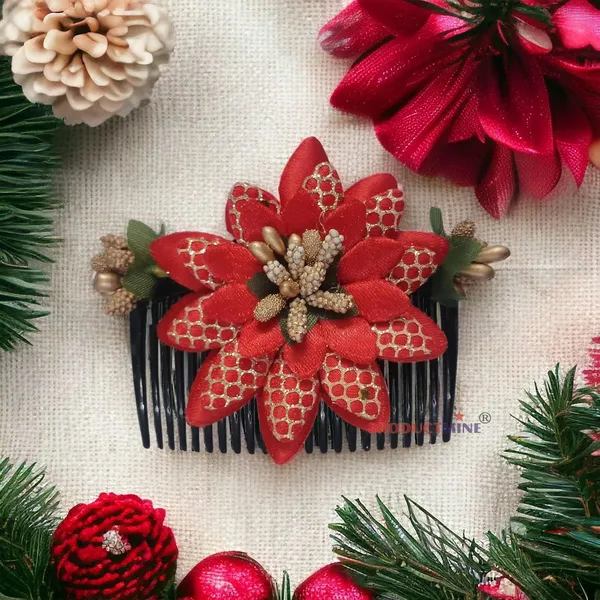 Red_Floral_Hair_Comb_Hair_Accessories_Pin_For_Women_And_Girls_Hair
