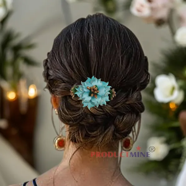 Cyan_Hair_Comb_Hair_Accessories_Pin_Floral_For_Women_And_Girls_Hair