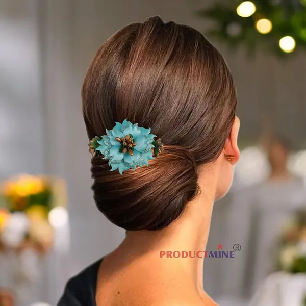 Cyan_Hair_Comb_Hair_Accessories_Pin_Floral_For_Women_And_Girls_Hair