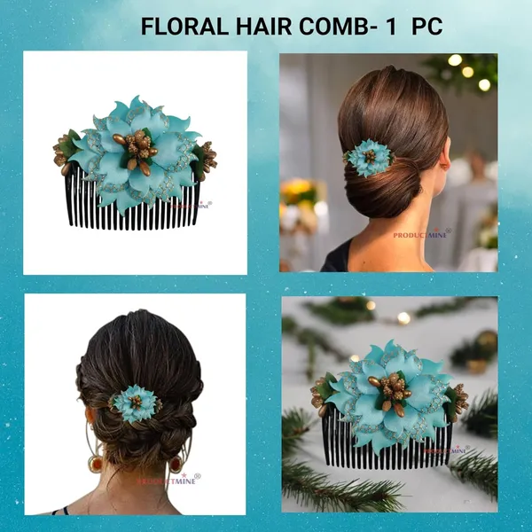 Cyan_Hair_Comb_Hair_Accessories_Pin_Floral_For_Women_And_Girls_Hair