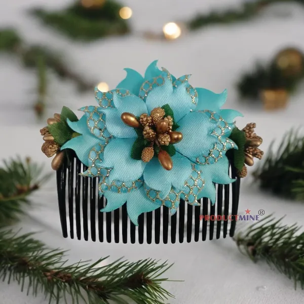 Cyan_Hair_Comb_Hair_Accessories_Pin_Floral_For_Women_And_Girls_Hair