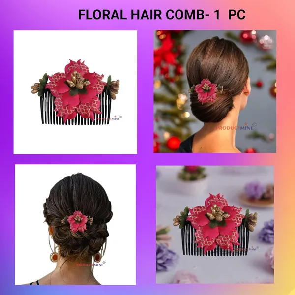 Magenta_Floral_Hair_Comb_Pin_Floral_For_Women_And_Girls_Hair
