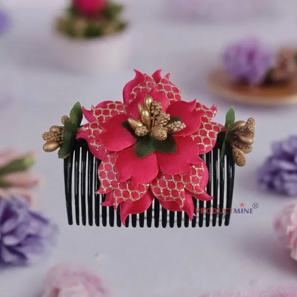 Magenta_Floral_Hair_Comb_Pin_Floral_For_Women_And_Girls_Hair