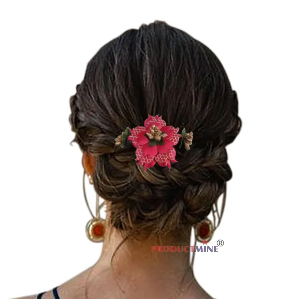 Magenta_Floral_Hair_Comb_Pin_Floral_For_Women_And_Girls_Hair
