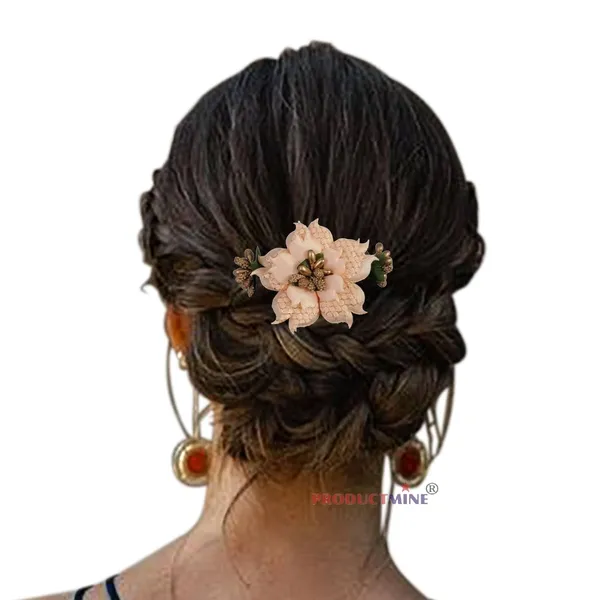 Peach_Floral_Hair_Comb_Hair_Accessories_Pin_For_Women_And_Girls_Hair