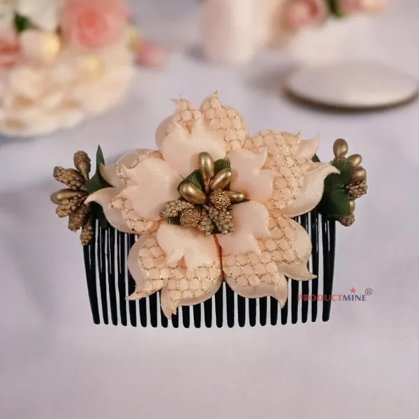 Peach_Floral_Hair_Comb_Hair_Accessories_Pin_For_Women_And_Girls_Hair