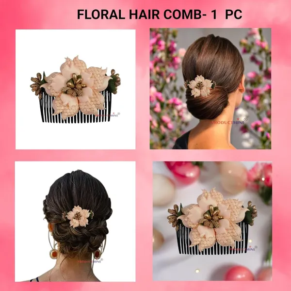 Peach_Floral_Hair_Comb_Hair_Accessories_Pin_For_Women_And_Girls_Hair