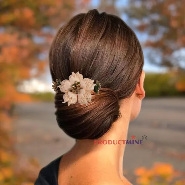 Peach_Floral_Hair_Comb_Hair_Accessories_Pin_For_Women_And_Girls_Hair