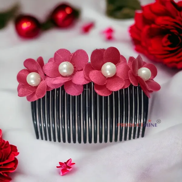 Magenta_Floral_Hair_Comb_Pin_For_Women_And_Girls_Hair