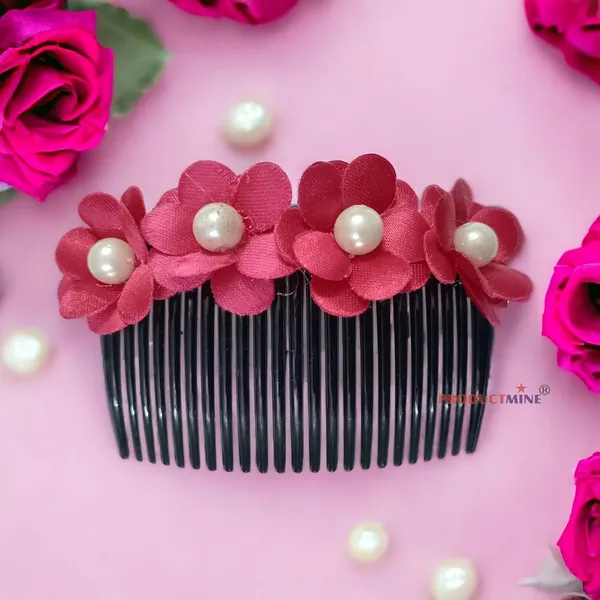 Magenta_Floral_Hair_Comb_Pin_For_Women_And_Girls_Hair