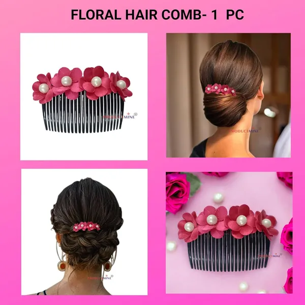 Magenta_Floral_Hair_Comb_Pin_For_Women_And_Girls_Hair