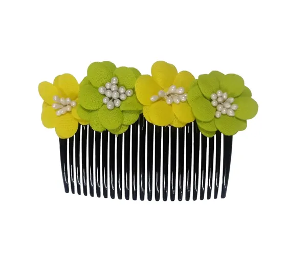 Yellow_And_Green_Floral_Hair_Comb_Pin_Floral_For_Women_And_Girls_Hair