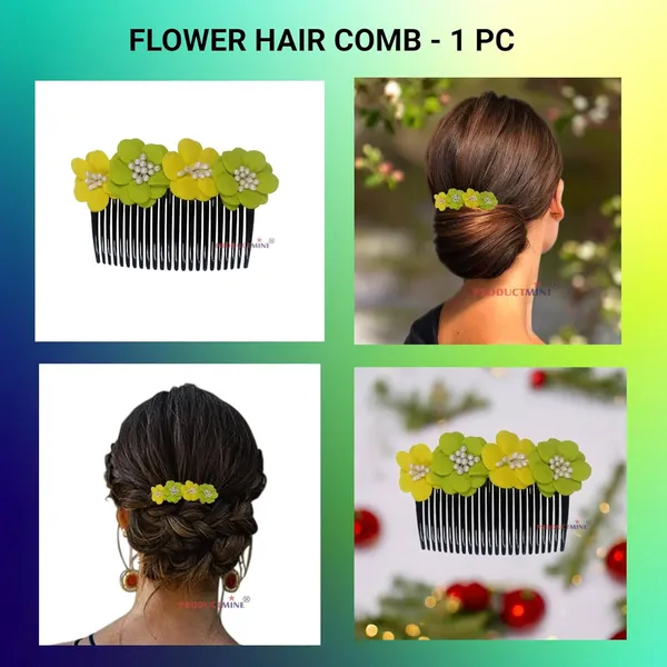 Yellow_And_Green_Floral_Hair_Comb_Pin_Floral_For_Women_And_Girls_Hair