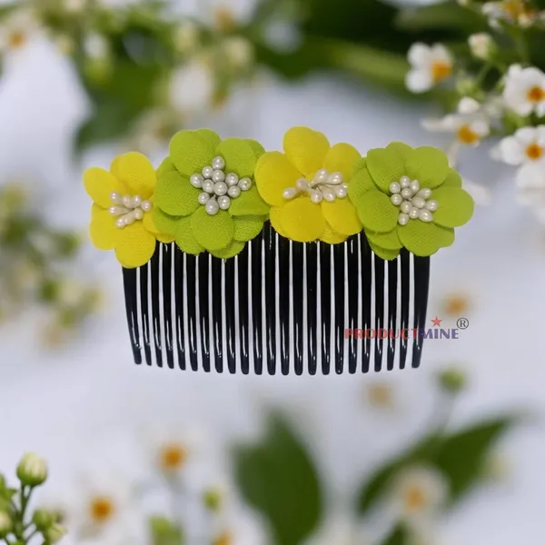Yellow_And_Green_Floral_Hair_Comb_Pin_Floral_For_Women_And_Girls_Hair