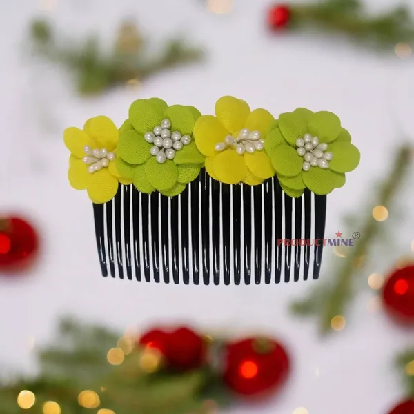 Yellow_And_Green_Floral_Hair_Comb_Pin_Floral_For_Women_And_Girls_Hair