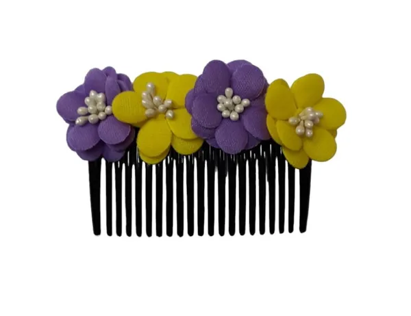 Yellow_And_Purple_Floral_Hair_Comb_Pin_For_Women_And_Girls_Hair