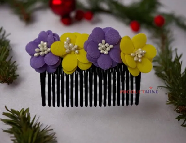 Yellow_And_Purple_Floral_Hair_Comb_Pin_For_Women_And_Girls_Hair