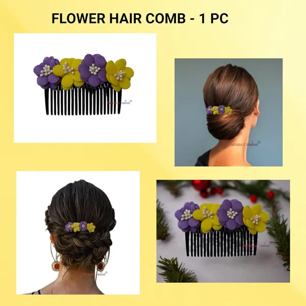 Yellow_And_Purple_Floral_Hair_Comb_Pin_For_Women_And_Girls_Hair