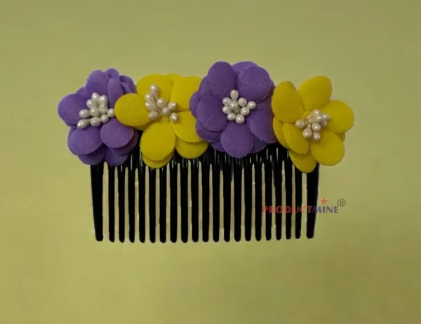 Yellow_And_Purple_Floral_Hair_Comb_Pin_For_Women_And_Girls_Hair