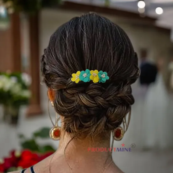 Yellow_And_Turquoise_Green_Floral_Hair_Comb_Pin_Floral_For_Women_And_Girls_Hair