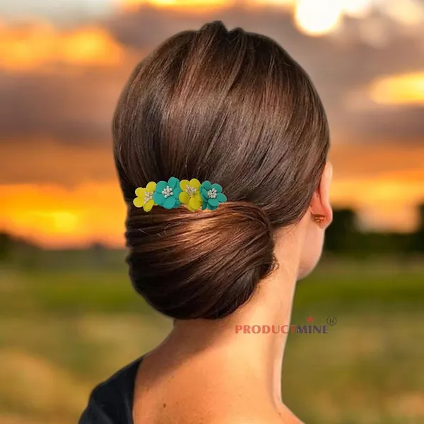 Yellow_And_Turquoise_Green_Floral_Hair_Comb_Pin_Floral_For_Women_And_Girls_Hair