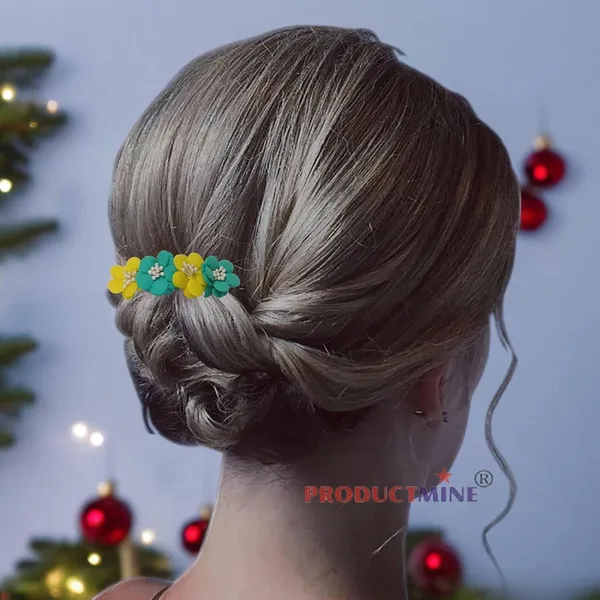 Yellow_And_Turquoise_Green_Floral_Hair_Comb_Pin_Floral_For_Women_And_Girls_Hair