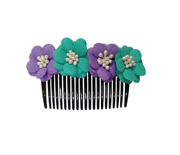 Purple_And_Turquoise_Green_Hair_Comb_Pin_Floral_For_Women_And_Girls_Hair