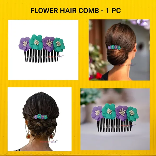 Purple_And_Turquoise_Green_Hair_Comb_Pin_Floral_For_Women_And_Girls_Hair