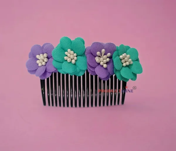 Purple_And_Turquoise_Green_Hair_Comb_Pin_Floral_For_Women_And_Girls_Hair