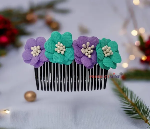 Purple_And_Turquoise_Green_Hair_Comb_Pin_Floral_For_Women_And_Girls_Hair