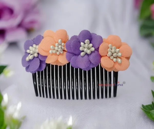 Purple_And_Peach_Floral_Hair_Comb_Pin_Floral_For_Women_And_Girls_Hair