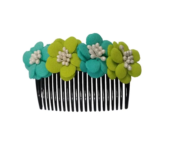 Green_And_Turquoise_Green_Floral_Hair_Comb_Pin_For_Women_And_Girls_Hair