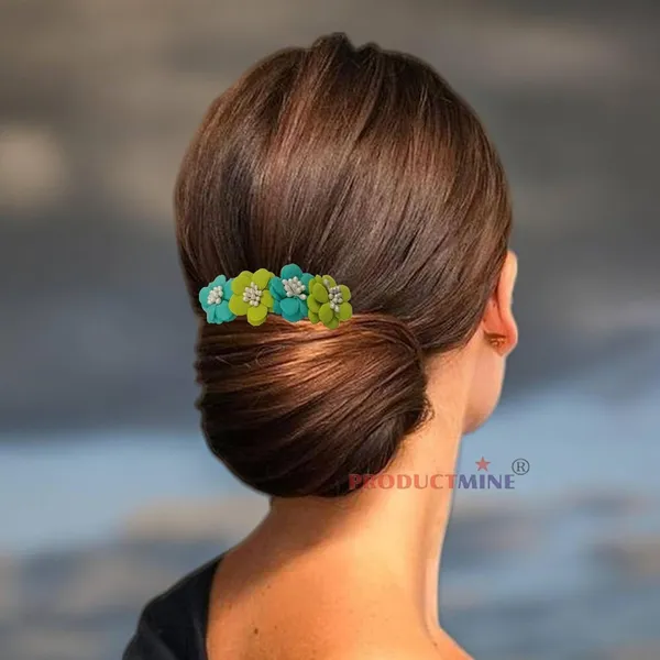 Green_And_Turquoise_Green_Floral_Hair_Comb_Pin_For_Women_And_Girls_Hair