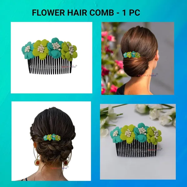 Green_And_Turquoise_Green_Floral_Hair_Comb_Pin_For_Women_And_Girls_Hair
