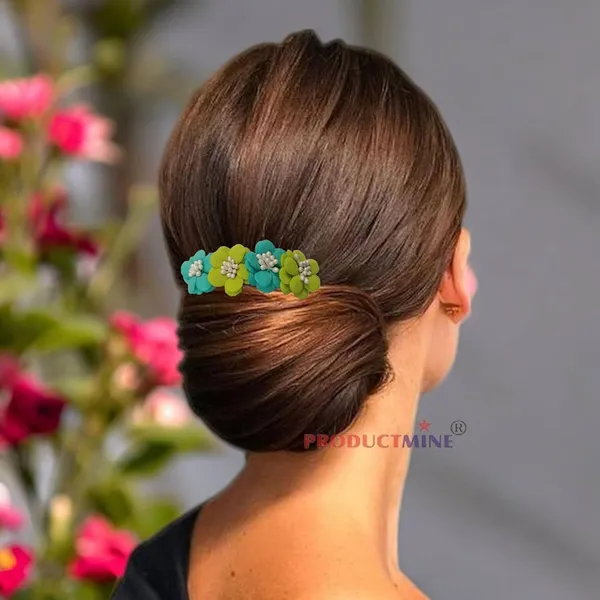 Green_And_Turquoise_Green_Floral_Hair_Comb_Pin_For_Women_And_Girls_Hair