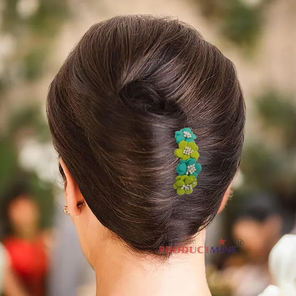 Green_And_Turquoise_Green_Floral_Hair_Comb_Pin_For_Women_And_Girls_Hair