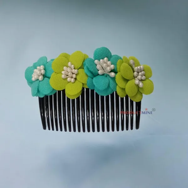 Green_And_Turquoise_Green_Floral_Hair_Comb_Pin_For_Women_And_Girls_Hair